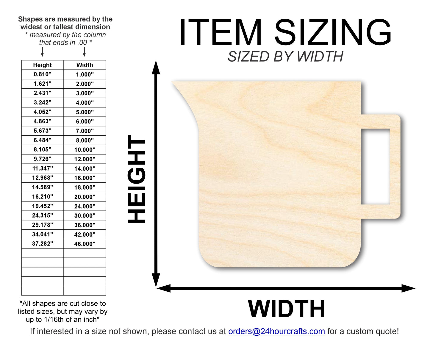 Unfinished Wood Measuring Cup Shape | DIY Craft Cutout | up to 46" DIY