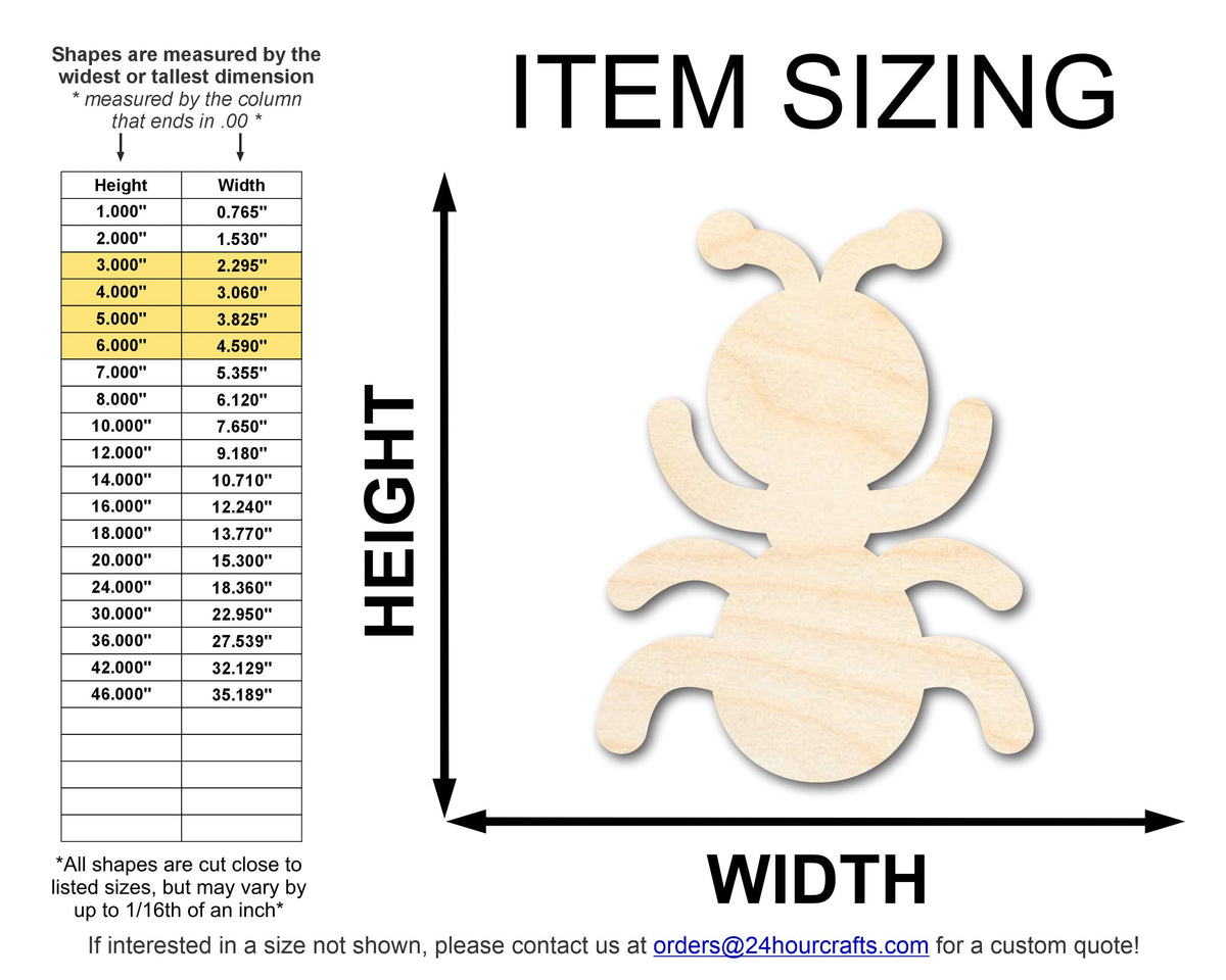 Unfinished Wood Simple Ant Shape | Wild at Play | DIY Craft Cutout | up to 6" DIY |