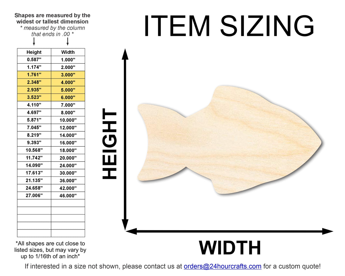 Unfinished Wood Simple Fish 3 Shape | Wild at Play | DIY Craft Cutout | up to 6" DIY |