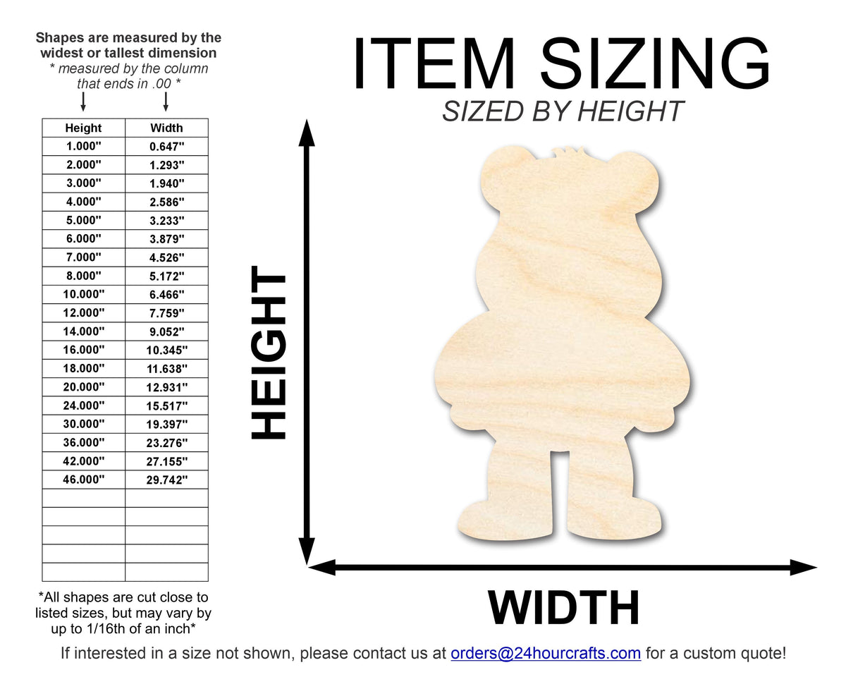 Unfinished Wood Grumpy Cartoon Bear Shape - Craft - up to 46" DIY