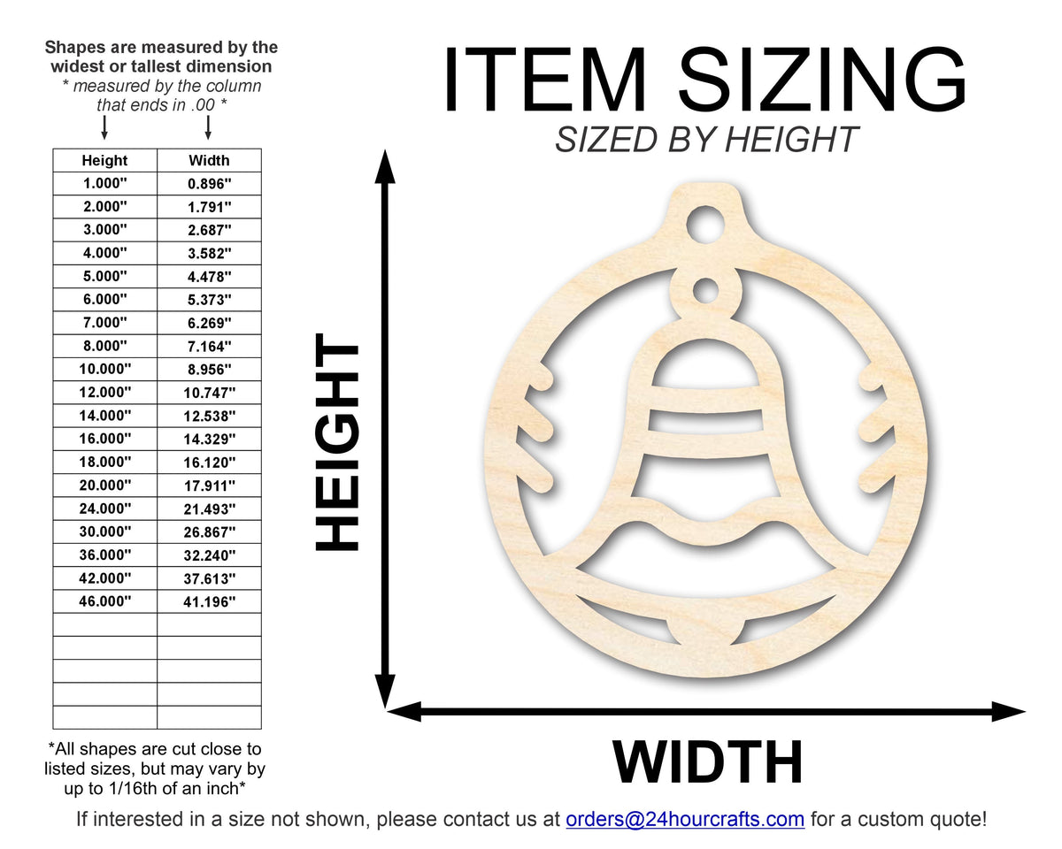 Unfinished Wood Bell Ornament Shape - Craft - up to 46" DIY