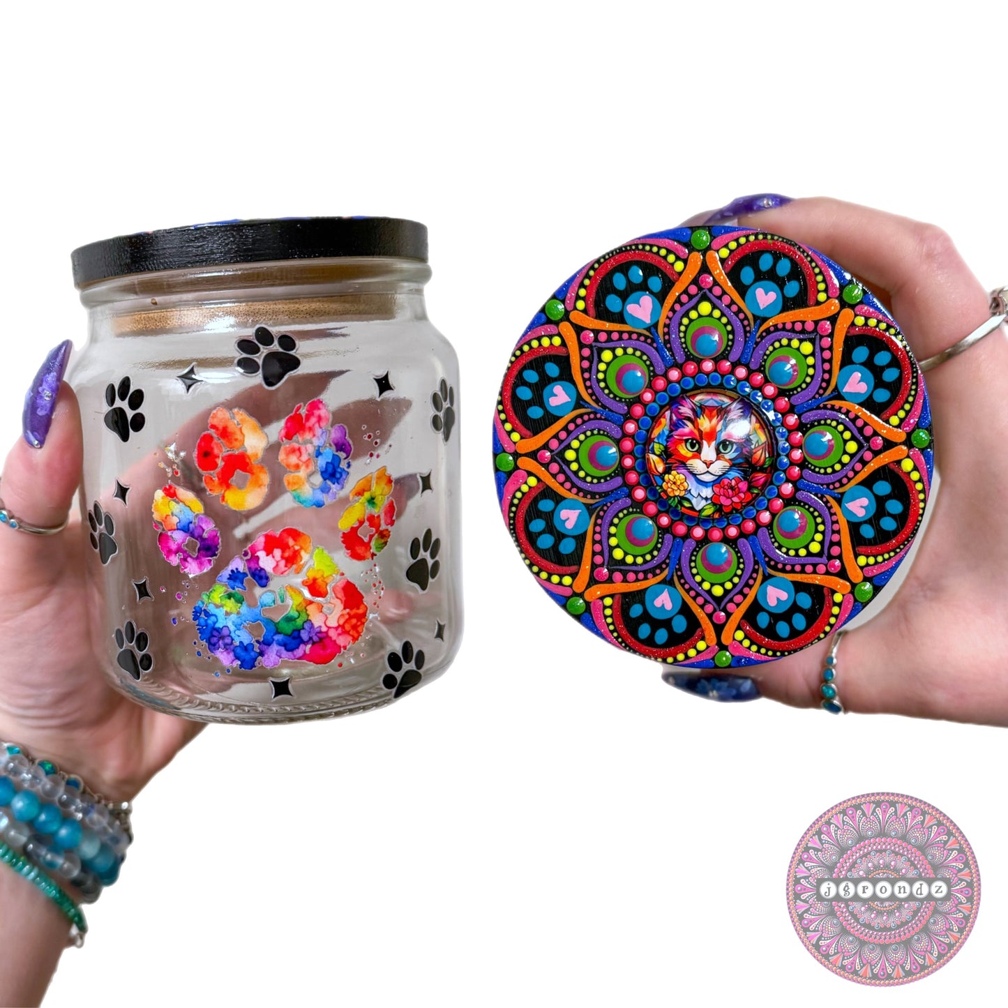 Cat/Paw Print Mandala Stash Jar