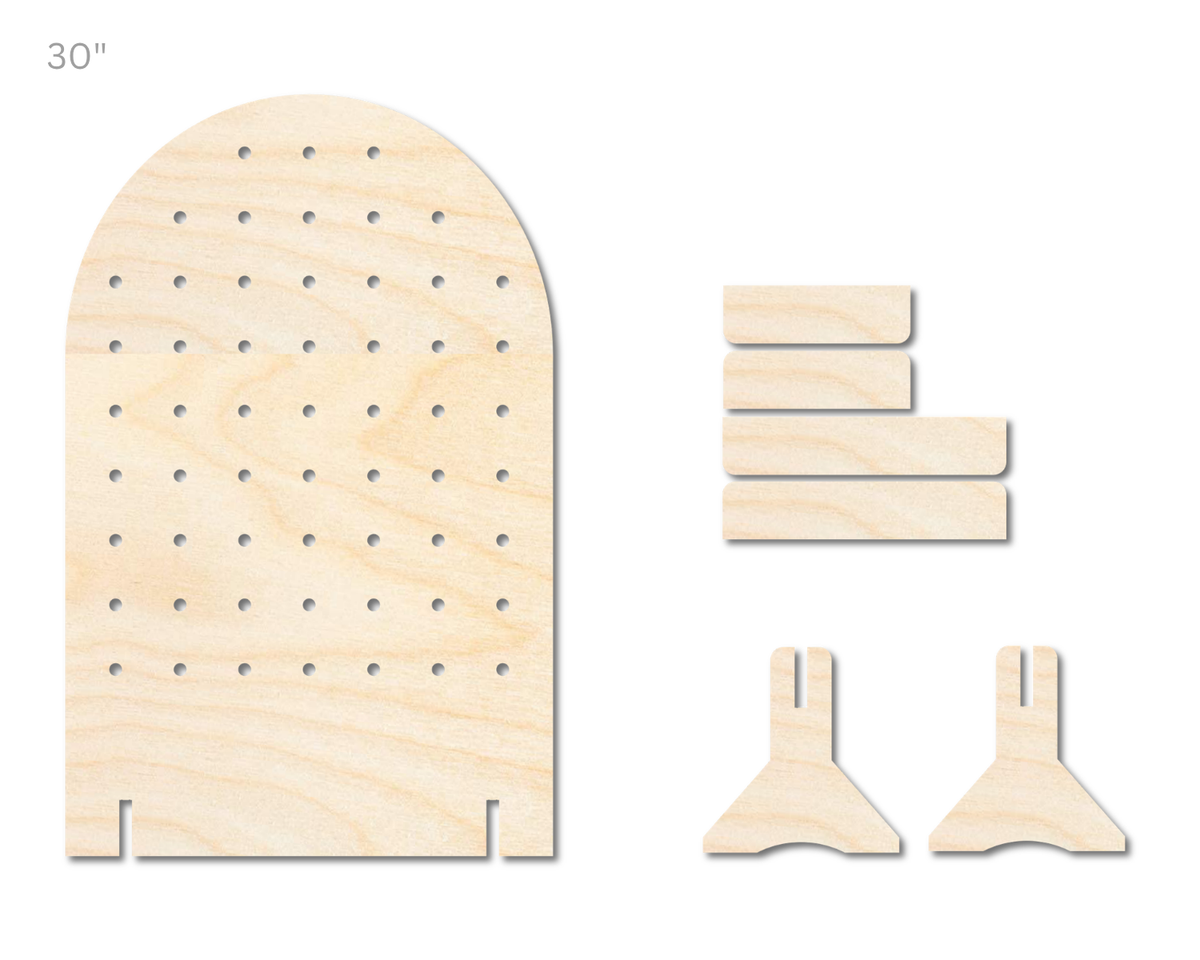 Unfinished Wood Arch Standing Peg Board  | Standing Wood Peg Board | 1/2" & 1/4" Thick Wood | up to 40"