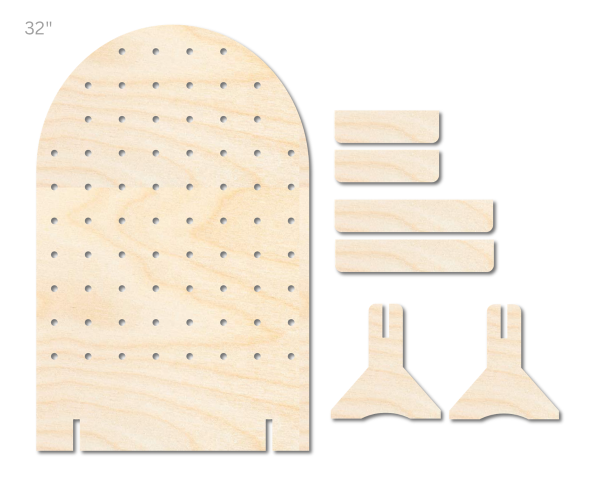Unfinished Wood Arch Standing Peg Board  | Standing Wood Peg Board | 1/2" & 1/4" Thick Wood | up to 40"