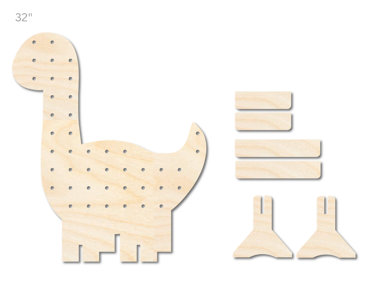 Unfinished Wood Dinosaur Standing Peg Board  | Standing Wood Peg Board | 1/2" & 1/4" Thick Wood | up to 40"