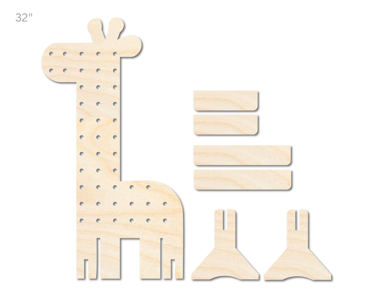 Unfinished Wood Giraffe Standing Peg Board  | Standing Wood Peg Board | 1/2" & 1/4" Thick Wood | up to 40"