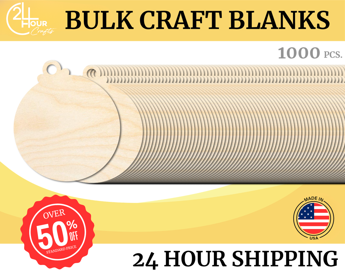 Unfinished Wood Ornament Craft Blanks | Bulk 1000 Piece Pack | Ornaments | 1/8" Thick Wood Cutouts | 4" or 5" DIY Craft Blanks | Wholesale Craft Supply