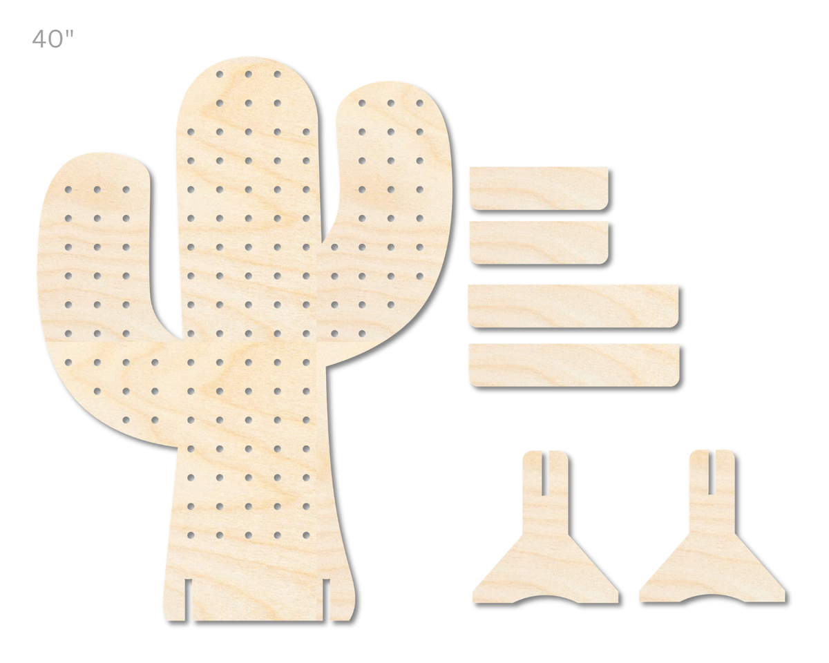 Unfinished Wood Cactus Standing Peg Board  | Standing Wood Peg Board | 1/2" & 1/4" Thick Wood | up to 40"