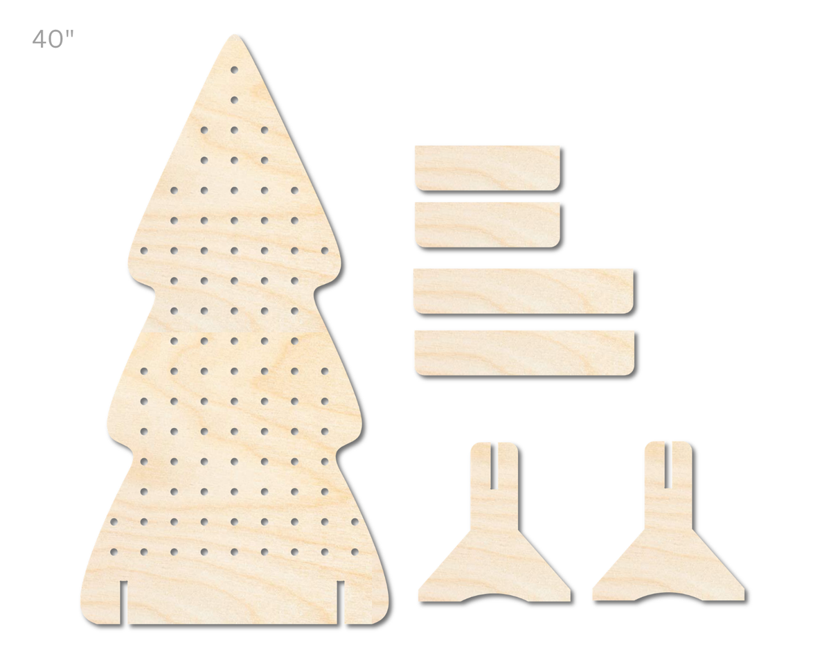 Unfinished Wood Christmas Tree Standing Peg Board  | Standing Wood Peg Board | 1/2" & 1/4" Thick Wood | up to 40"