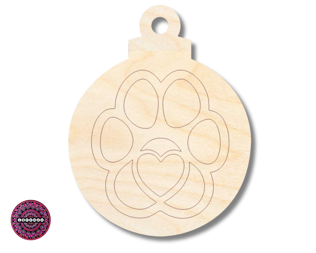 Unfinished Wood Etched Heart Paw Ornament Shape | JGrondz | Paint By Line Crafts | up to 30" DIY