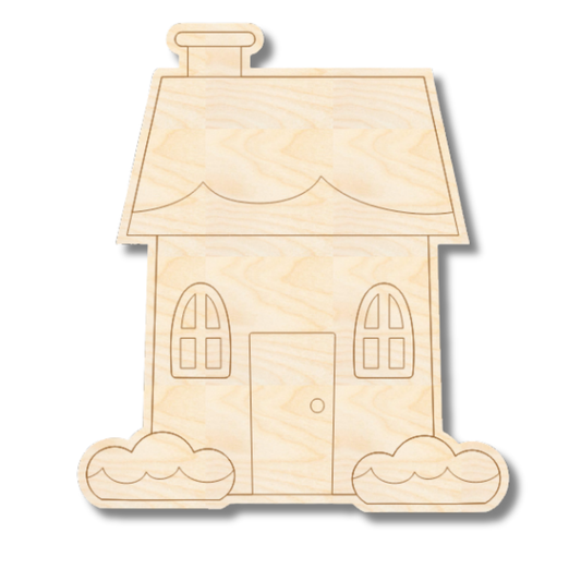 Unfinished Wood Etched Cabin Shape | Paint By Line Crafts | up to 30" DIY