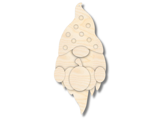 Unfinished Wood Layered Hanging Gnome Holding Pumpkin | 2 Layers | up to 46"