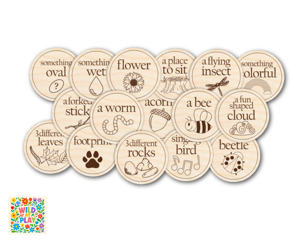 Unfinished Wood Nature Token Pack | Wild at Play | 16 pc |  3" | 1/8" Wood | DIY Craft Cutout |