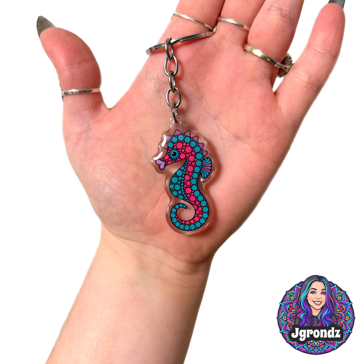 Double Sided Seahorse acrylic/epoxy printed keychain