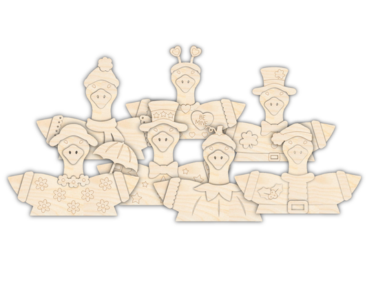 NEW Unfinished Wood Layered Holiday Geese Shelf Sitter | 8" Wide| 1/2" and 1/4" Wood | Wood Craft DIY