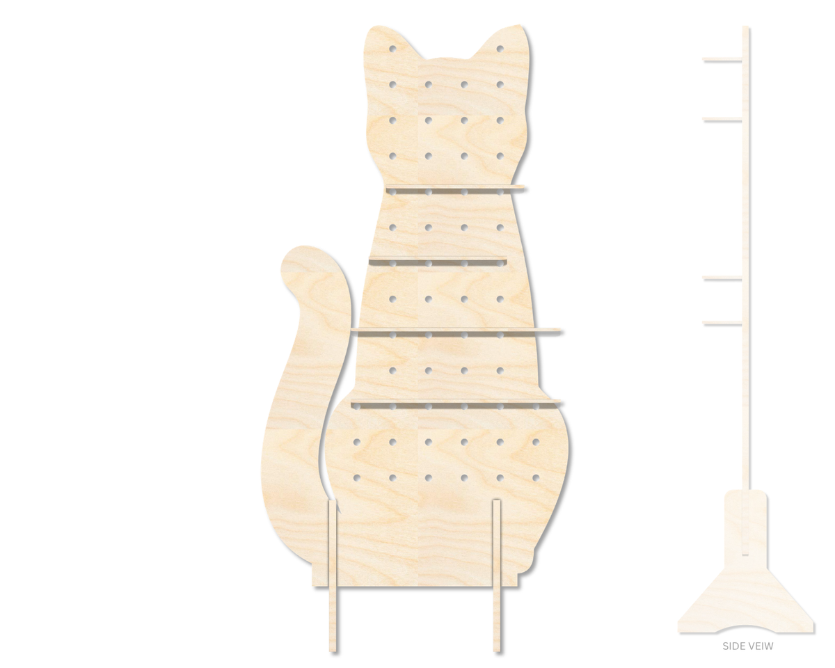 Unfinished Wood Cat Standing Peg Board  | Standing Wood Peg Board | 1/2" & 1/4" Thick Wood | up to 40"