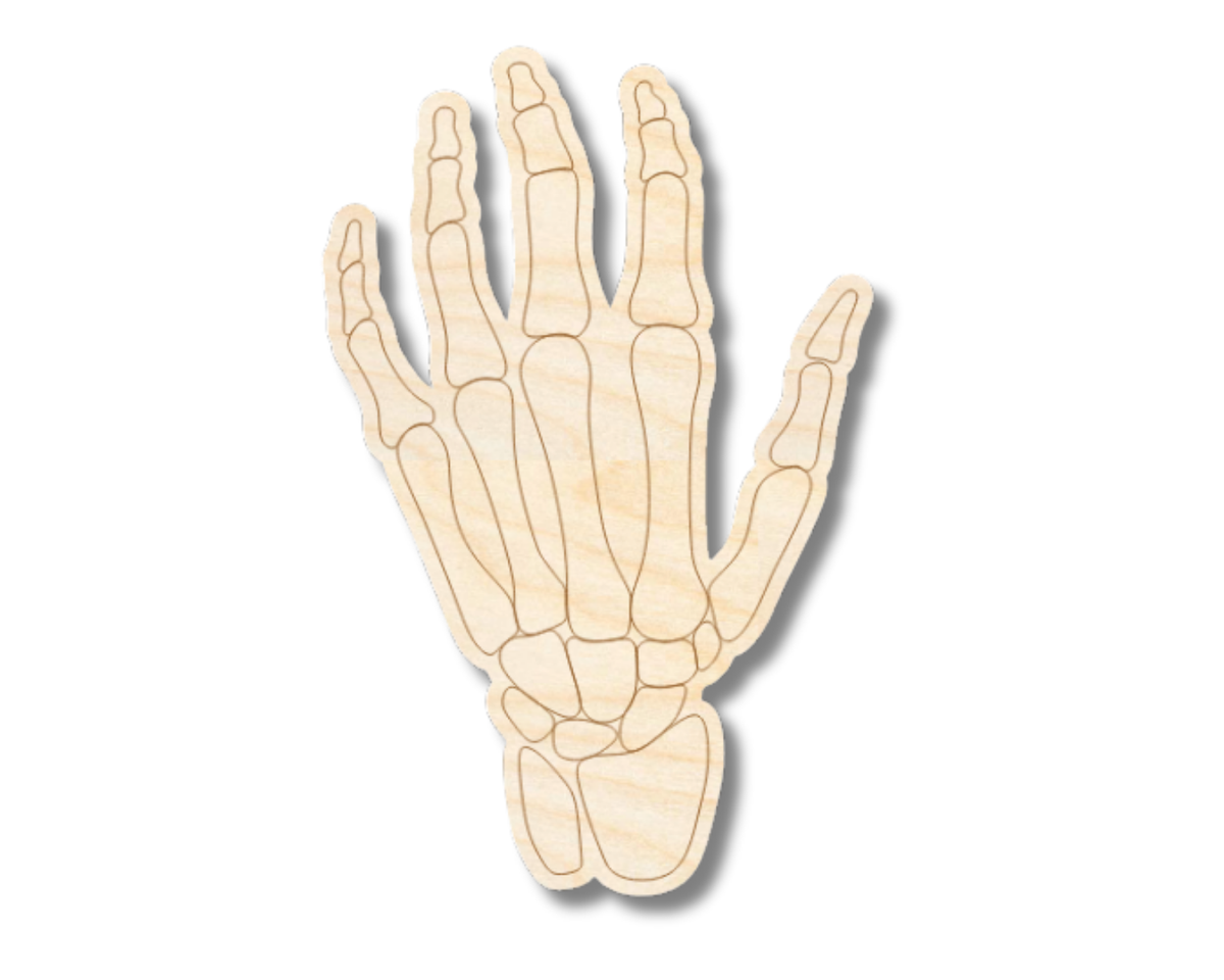 Unfinished Wood Etched Skeleton Hand Shape | Paint By Line Crafts | up to 30" DIY