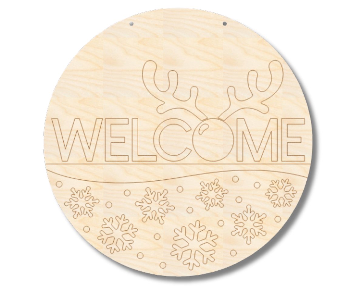 Unfinished Wood Etched Reindeer Welcome Door Sign | Paint By Line Crafts | up to 30" DIY