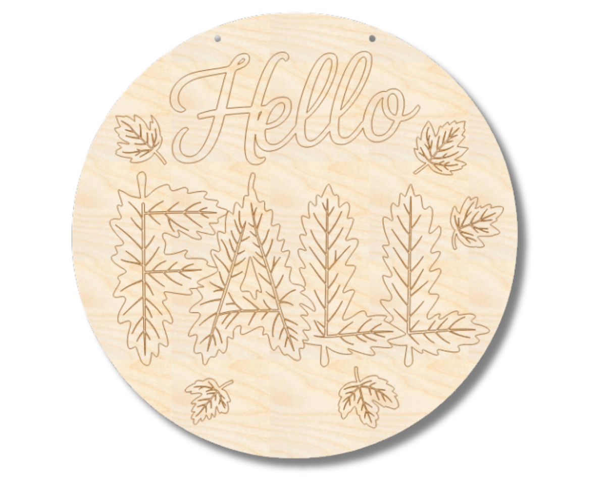 Unfinished Wood Etched Hello Fall Leaves Door Sign | Paint By Line Crafts | up to 30" DIY