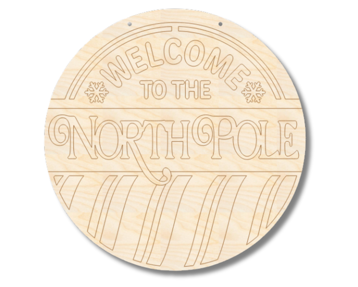 Unfinished Wood Etched Welcome to the North Pole Door Sign | Paint By Line Crafts | up to 30" DIY