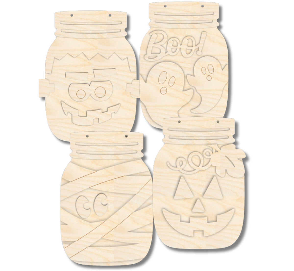 Unfinished Wood Layered Halloween Mason Jars | 8" Tall | 1/4" Thick | Wood Craft Cutouts