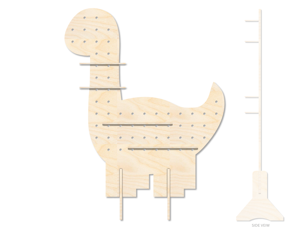 Unfinished Wood Dinosaur Standing Peg Board  | Standing Wood Peg Board | 1/2" & 1/4" Thick Wood | up to 40"