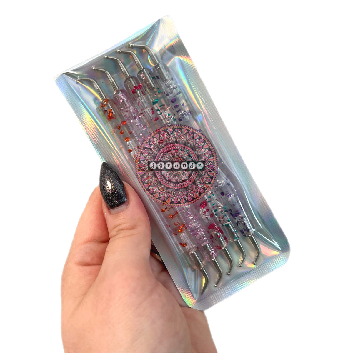 Glitter Curved 5pc Dotting tools for Mandala Dot Art, Bent dot art tools, painting tools .8mm-2mm