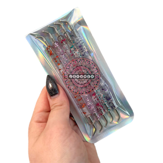 Glitter Curved 5pc Dotting tools for Mandala Dot Art, Bent dot art tools, painting tools .8mm-2mm