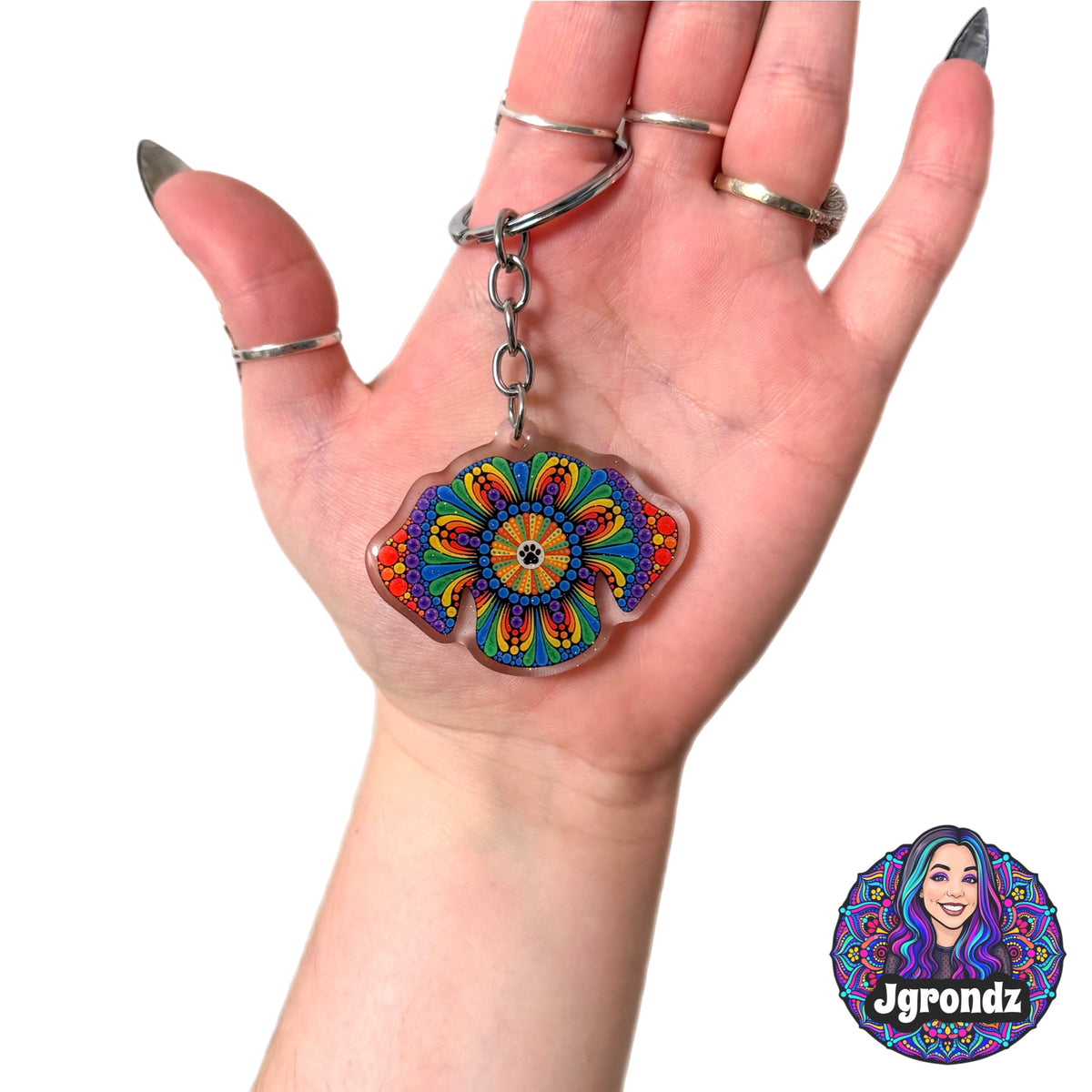 Double Sided Rainbow Puppy acrylic/epoxy printed keychain