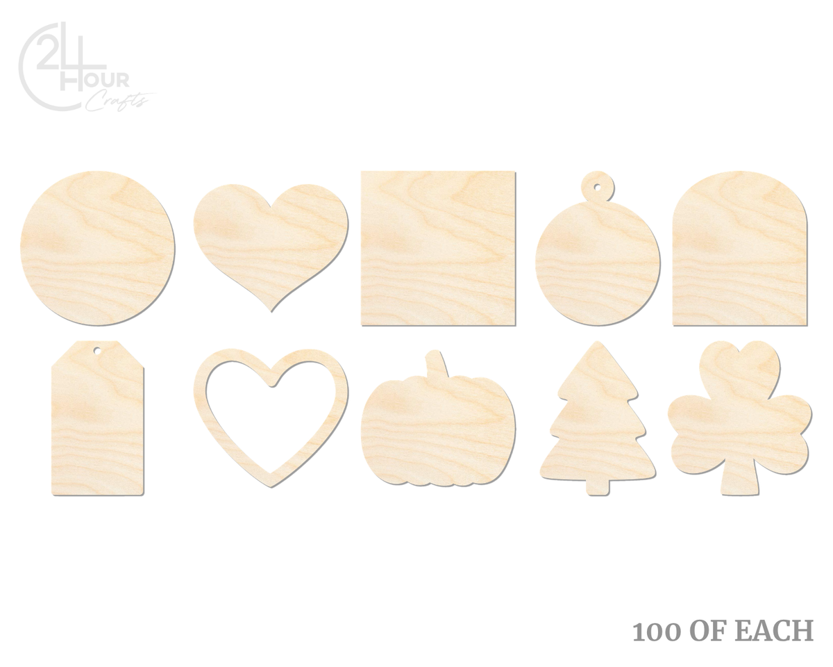 Unfinished Wood Craft Shapes | Bulk 1000 Piece Pack | Bestsellers | 1/8" Thick Wood Cutouts | 4" or 5" DIY Craft Blanks | Wholesale Craft Supply