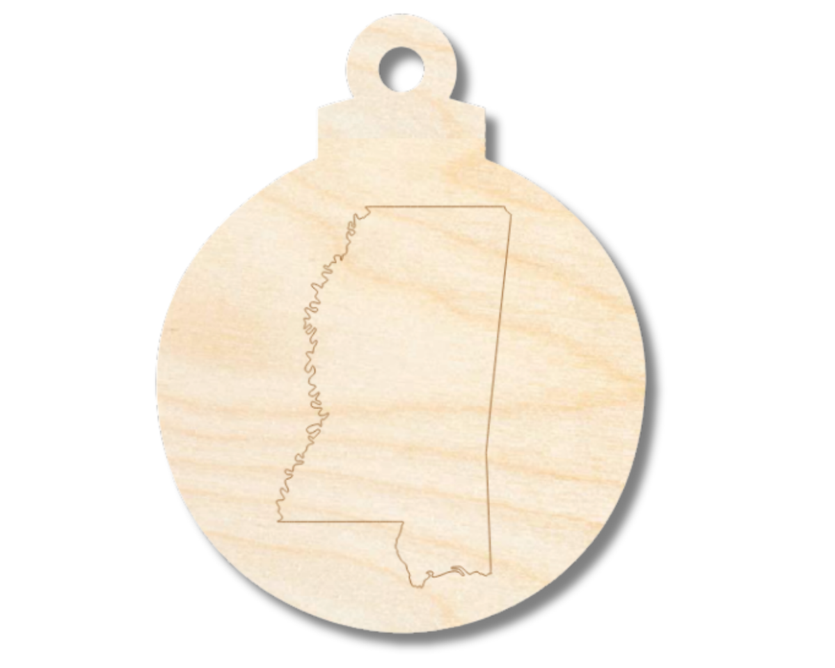 Unfinished Wood Etched Mississippi Ornament Shape | Paint By Line Crafts | up to 30" DIY