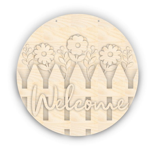 Unfinished Wood Picket Fence Welcome Door Sign Kit | Wood Craft Cutouts | 1/4" Thick |