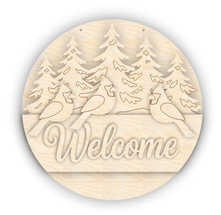Unfinished Wood Cardinal Welcome Door Sign Kit | Wood Craft Cutouts | 1/4" Thick |