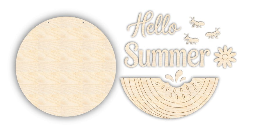 Unfinished Wood Watermelon Hello Summer Door Sign Kit | Wood Craft Cutouts | 1/4" Thick |