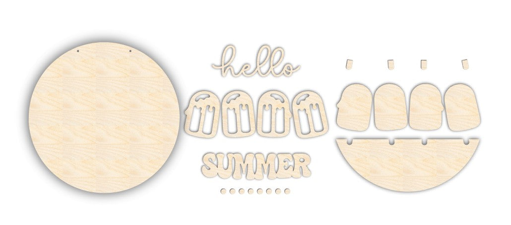 Unfinished Wood Hello Summer Popsicle Door Sign Kit | Wood Craft Cutouts | 1/4" Thick |
