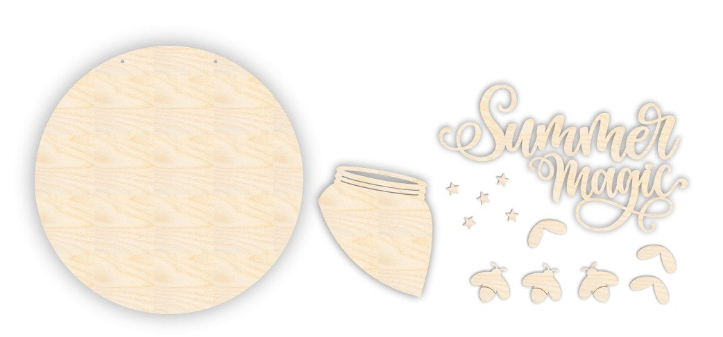 Unfinished Wood Summer Magic Firefly Door Sign Kit | Wood Craft Cutouts | 1/4" Thick |