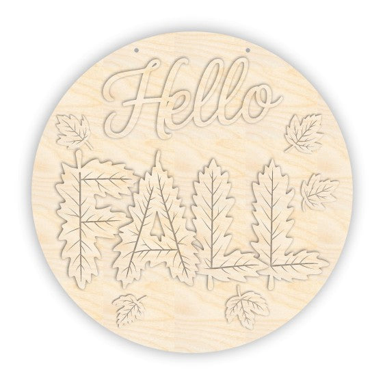Unfinished Wood Hello Fall Leaves Door Sign Kit | Wood Craft Cutouts | 1/4" Thick |