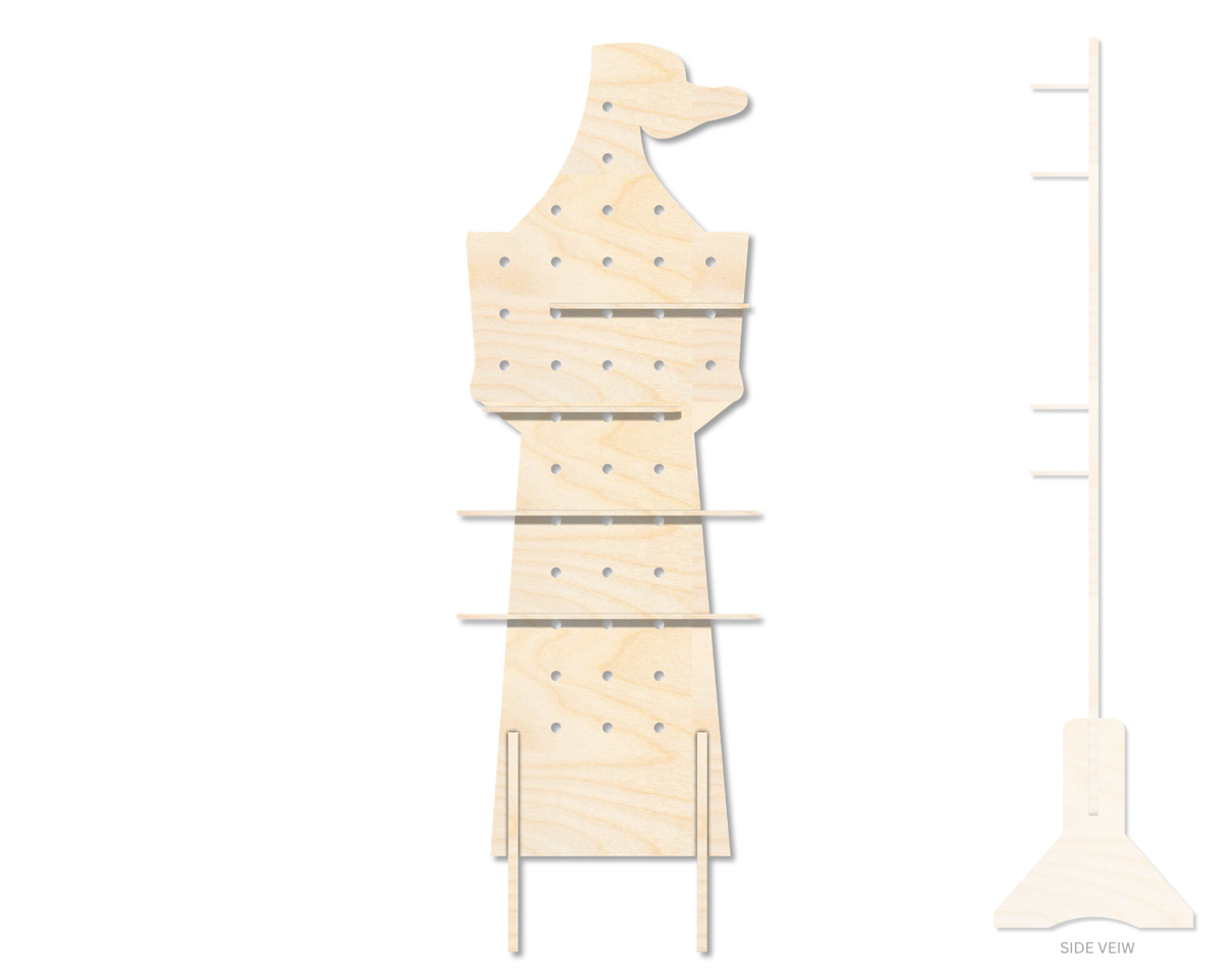 Unfinished Wood Tower Standing Peg Board  | Standing Wood Peg Board | 1/2" & 1/4" Thick Wood | up to 40"