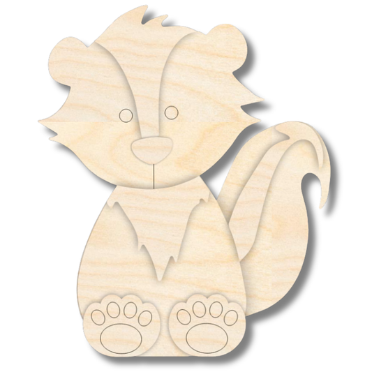 Unfinished Wood Layered and Etched Skunk Shelf Sitter | 6" Tall | 1/8" Wood | Wood Craft DIY