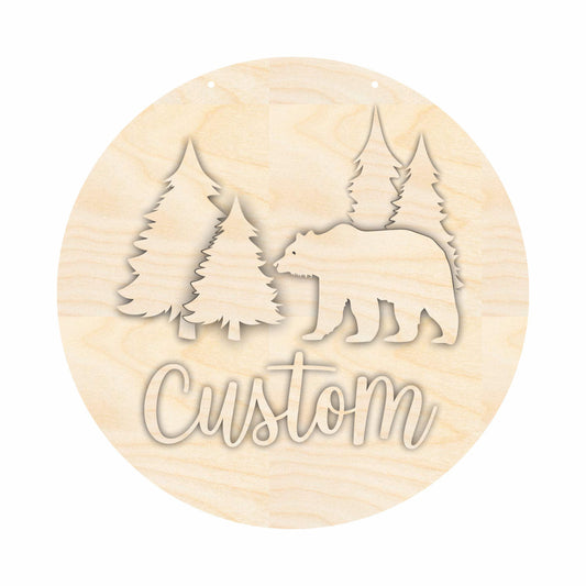 Unfinished Wood Custom Name Bear Door Sign Kit | Wood Craft Cutouts | 1/4" Thick |