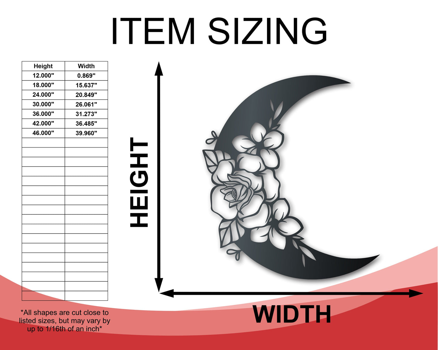 Botanical Moon Metal Wall Art | Indoor Outdoor | Up to 46" | Over 20 Color Options