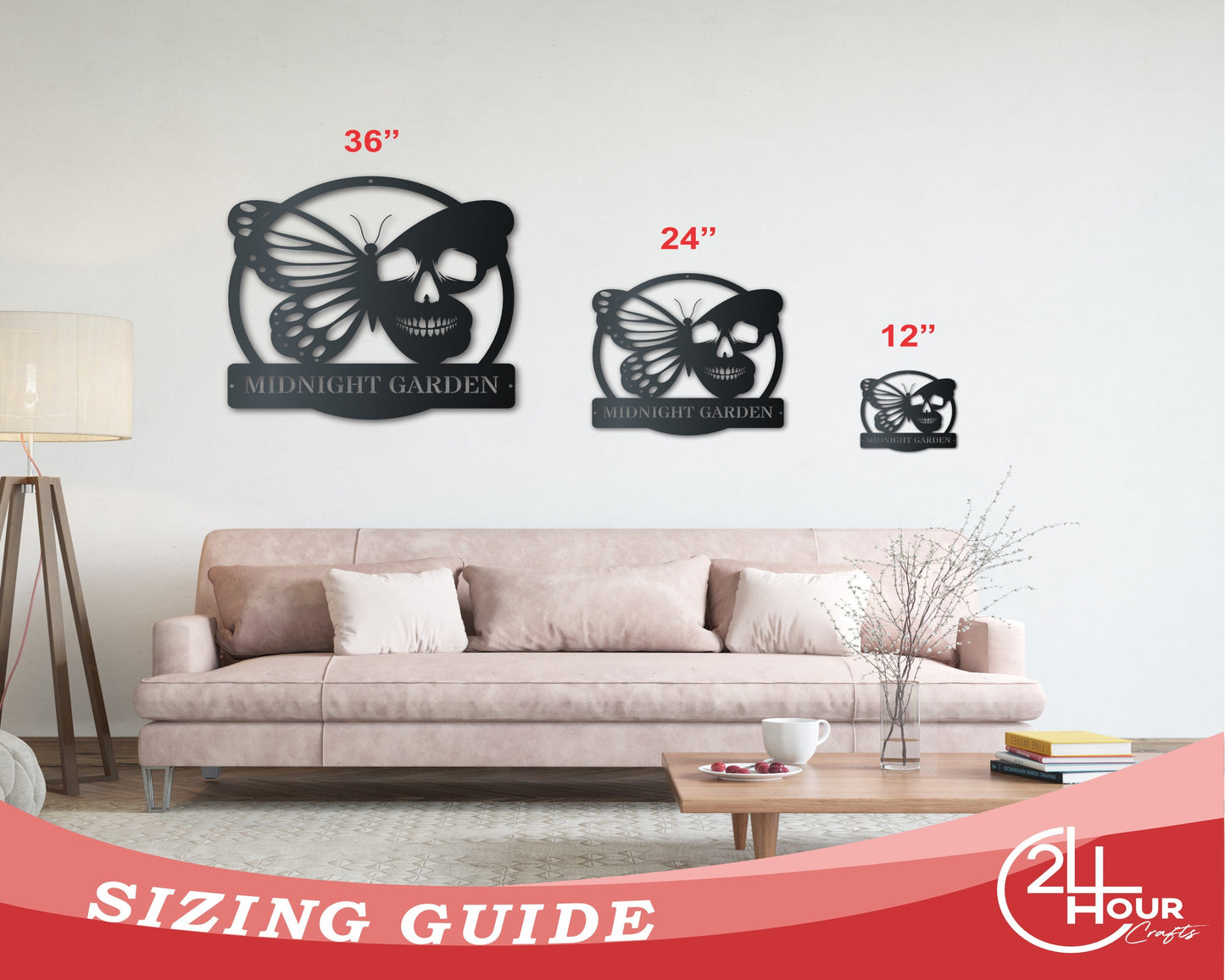 Custom Metal Butterfly Skull Wall Art | Indoor Outdoor | Up to 46" | Over 20 Color Options