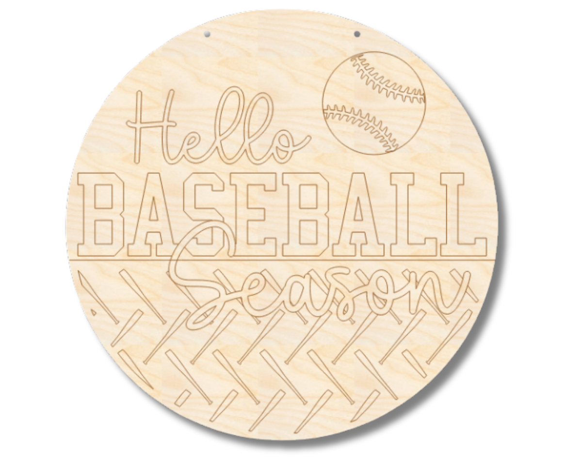 Unfinished Wood Etched Hello Baseball Season Door Sign | Paint By Line Crafts | up to 30" DIY
