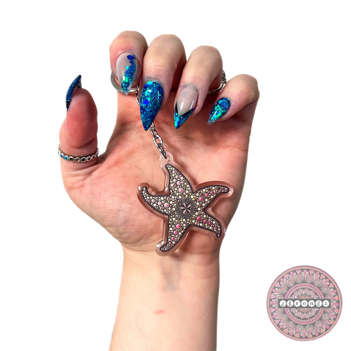 Double Sided Starfish acrylic/glitter epoxy printed keychain