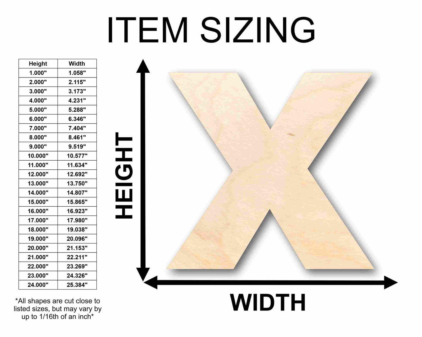 Unfinished Wood Block Letter X - Craft - up to 46" DIY