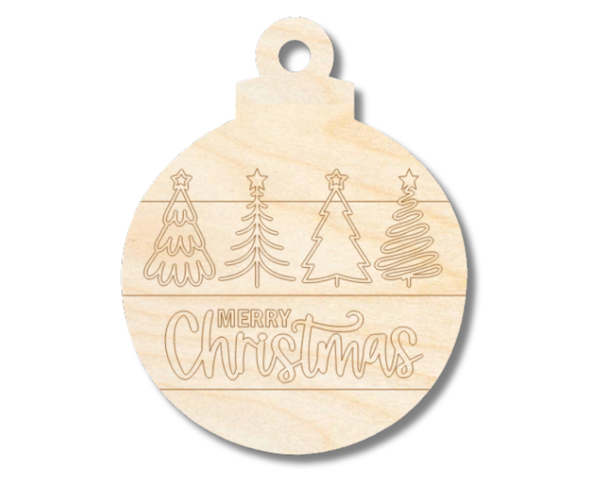 Unfinished Wood Etched Merry Christmas Trees Ornament Shape | Paint By Line Crafts | up to 30" DIY