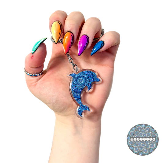 Double Sided Dolphin acrylic/epoxy printed keychain